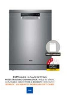 Haier - 13 Place Setting Freestanding Dishwasher offers at $599 in Harvey Norman