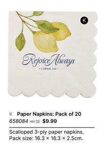 Paper Napkins: Pack of 20  offers at $9.99 in Koorong