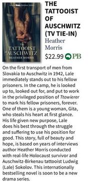 Heather Morris - The Tattooist Of Auschwitz offers at $22.99 in Collings Booksellers