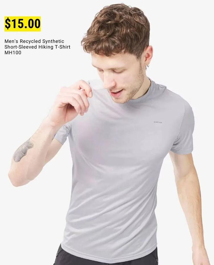 Men's Recycled Synthetic Short-sleeved Hiking T-shirt offers at $15 in Decathlon