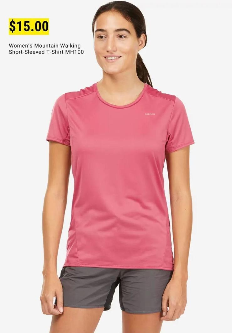 Women's Mountain Walking Short-sleeved T-shirt offers at $15 in Decathlon