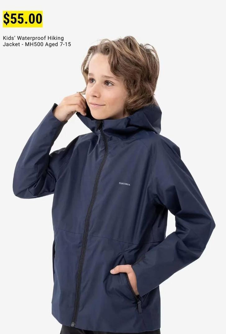 Kids' Waterproof Hiking Jacket MH500 Aged 7-15 offers at $55 in Decathlon