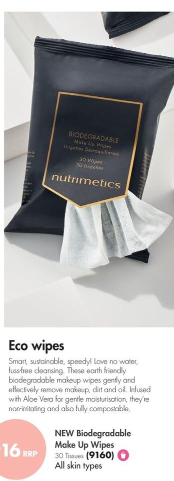 Biodegradable Make Up Wipes offers at $16 in Nutrimetics
