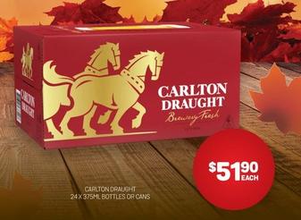 Carlton - Draught 24 X 375ml Bottles Or Cans offers at $51.9 in Harry Brown