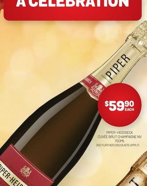 Piper-heidsieck - Cuvée Brut Champagne Nv 750ml offers at $59.9 in Harry Brown
