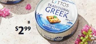 Lyttos - Giant Baked Beans 280g offers at $2.99 in ALDI