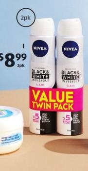 Nivea - Invisible Black & White Antiperspirant 2 X 153g/151g offers at $8.99 in ALDI