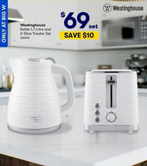 Westinghouse - Kettle 1.7-Litre and 2-Slice Toaster Set offers at $69 in BIG W