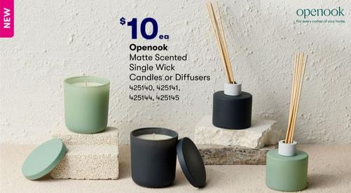 Openook - Matte Scented Single Wick Candles or Diffusers offers at $10 in BIG W