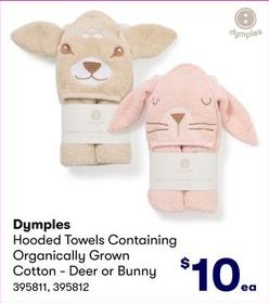 Dymples - Hooded Towels Containing Organically Grown Cotton Deer Or Bunny offers at $10 in BIG W