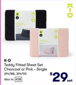 K-D - Teddy Fitted Sheet Set Charcoal Or Pink Single offers at $29 in BIG W