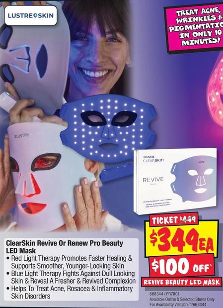 Lustreskin - Clearskin Revive Or Renew Pro Beauty Led Mask offers at $349 in JB Hi Fi