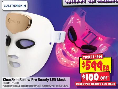 Lustreskin - Clearskin Renew Pro Beauty Led Mask offers at $599 in JB Hi Fi