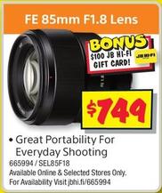 Sony - Fe 85mm F1.8 Lens offers at $749 in JB Hi Fi