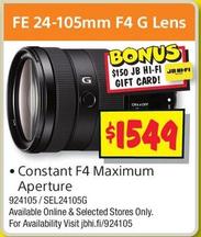 Sony - Fe 24-105mm F4 G Lens offers at $1549 in JB Hi Fi