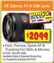 Sony - Fe 50mm F1.4 Gm Lens offers at $2099 in JB Hi Fi