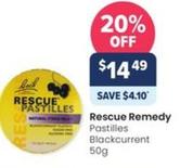Remedy - Rescue Pastilles Blackcurrent 50g offers at $14.49 in Advantage Pharmacy