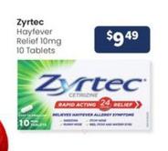 Zyrtec - Hayfever Relief 10mg 10 Tablets offers at $9.49 in Advantage Pharmacy