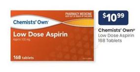 Chemists' Own - Low Dose Aspirin 168 Tablets offers at $10.99 in Advantage Pharmacy