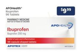 Apohealth - Ibuprofen 96 Tablets offers at $9.99 in Advantage Pharmacy