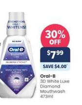 Oral B - 3d White Luxe Diamond Mouthwash 473ml offers at $7.99 in Advantage Pharmacy