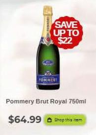Pommery - Brut Royal 750ml offers at $64.99 in Sense of Taste