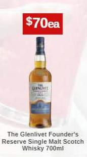 The Glenlivet - Founder's Single Malt Scotch Whisky 700ml offers at $70 in Sense of Taste