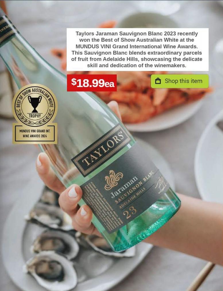 Taylors - Jaraman Sauvignon Blanc 2023 offers at $18.99 in Sense of Taste