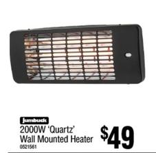 Jumbuck - 2000w 'quartz' Wall Mounted Heater offers at $49 in Bunnings Warehouse
