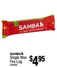 Samba - Single Wax Fire Log offers at $4.95 in Bunnings Warehouse
