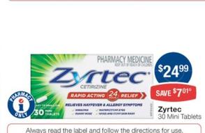 Zyrtec - 30 Mini Tablets offers at $24.99 in Pharmacist Advice