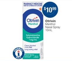 Otrivin - Menthol Nasal Spray 10ml offers at $10.99 in Pharmacist Advice