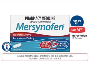 Mersynofen - 12 Tablets offers at $5.49 in Pharmacist Advice