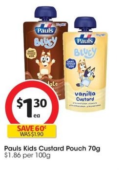 Pauls - Kids Custard Pouch 70g offers at $1.3 in Coles