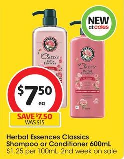 Herbal Essences - Classics Shampoo 600ml offers at $7.5 in Coles