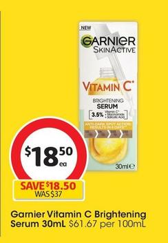 Garnier - Vitamin C Brightening Serum 30ml offers at $18.5 in Coles