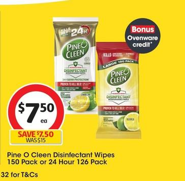 Pine O Cleen - Disinfectant Wipes 150 Pack offers at $7.5 in Coles