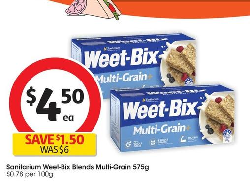 Sanitarium - Weet-Bix Blends Multi-Grain 575g offers at $4.5 in Coles