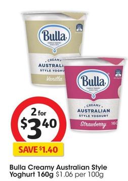 Bulla - Creamy Australian Style Yoghurt 160g offers at $3.4 in Coles