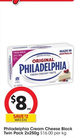 Philadelphia - Cream Cheese Block Twin Pack 2x250g offers at $8 in Coles