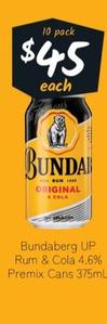 Bundaberg - Up Rum & Cola 4.6% Premix Cans 375ml offers at $45 in Cellarbrations