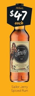 Sailor Jerry - Spiced Rum offers at $47 in Cellarbrations