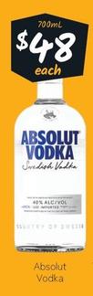 Absolut - Vodka offers at $48 in Cellarbrations