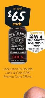 Jack Daniels - Double Jack & Cola 6.9% Premix Cans 375ml offers at $65 in Cellarbrations