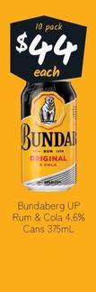 Bundaberg - Up Rum & Cola 4.6% Cans 375ml offers at $45 in Cellarbrations