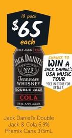 Jack Daniels - Double Jack & Cola 6.9% Premix Cans 375mL offers at $65 in Cellarbrations