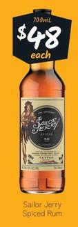 Sailor Jerry - Spiced Rum offers at $48 in Cellarbrations