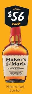 Maker’s Mark - Bourbon offers at $56 in Cellarbrations