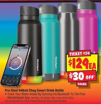 Hidratespark - Pro Steel 946ml Chug Smart Drink Bottle offers at $129 in JB Hi Fi