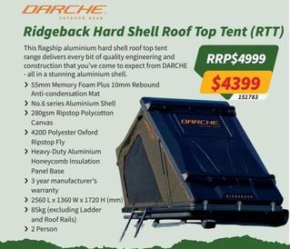 Darche - Ridgeback Hard Shell Roof Top Tent offers at $4399 in Tentworld